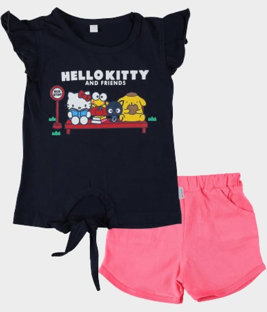 CATCUB Pack of 1 Baby Girls Cotton Top & Shorts ( Navy )