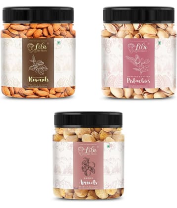 LILA DRY FRUITS Almond(100gm), Pistachios(100 gm) & Apricots(100 gm) Combo Badam Pista Khubani Premium Healthy Snack Dry Perfect for Giftings