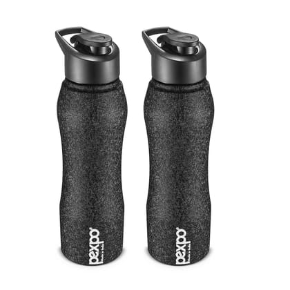 PEXPO Stainless Steel Sports/Fridge Water Bottle, 1000 ml, Pack Of 2, Black, Bistro | Wide Mouth & Leak-Proof Water Bottle