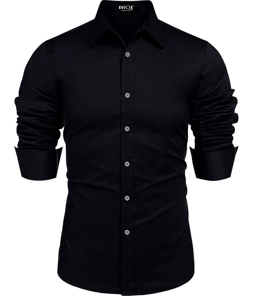Eviqe Cotton Blend Regular Fit Solids Full Sleeves Men's Casual Shirt - Black ( Pack of 1 )