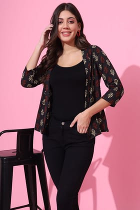 Block print Cotton Open Front Shrug-XS