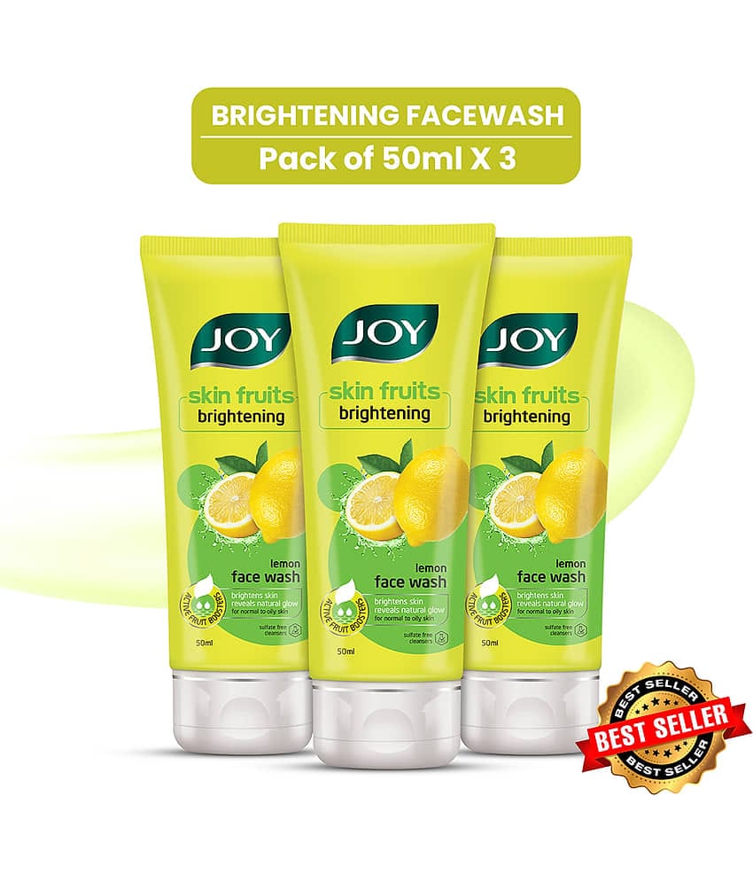 Joy Skin Brightening Lemon Face Wash For Oily Skin, Reduces Dark Spots & Oiliness, 50ml each (Pack of 3)