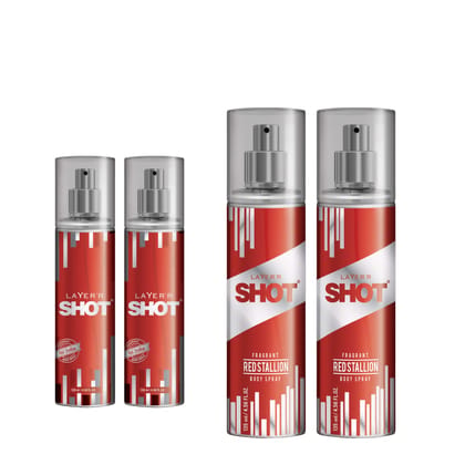 Layerr Shot Red Stallion Body Spray Combo for Men 135ml Pack of 2 | Long-Lasting Premium Fragrance | Fougere Fresh, Bergamot & Woody Scent| Everyday Perfume | Perfect Deodorant Gift for Him Layerr Shot Red Stallion Body Spray Combo for Men 135ml Pack of 
