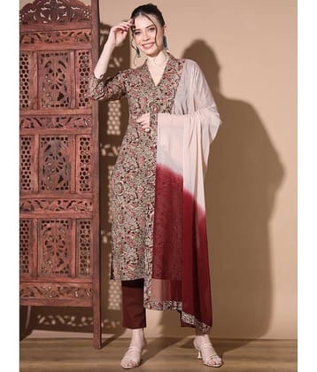 Vbuyz Cotton Printed Kurti With Pants Women's Stitched Salwar Suit - Maroon ( Pack of 1 )