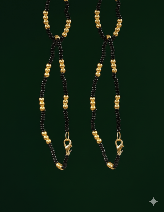 Black and Gold Beaded Anklet for Women and Girls – Stylish Single Pair Foot Jewellery