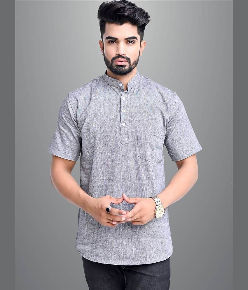 QuaClo - Grey Cotton Blend Men's Shirt Style Kurta ( Pack of 1 )