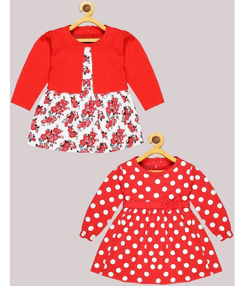 Babeezworld - Red & White Cotton Girls Frock ( Pack of 2 )