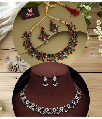 Lyriss Multicolor Brass Necklace Set ( Pack of 2 )