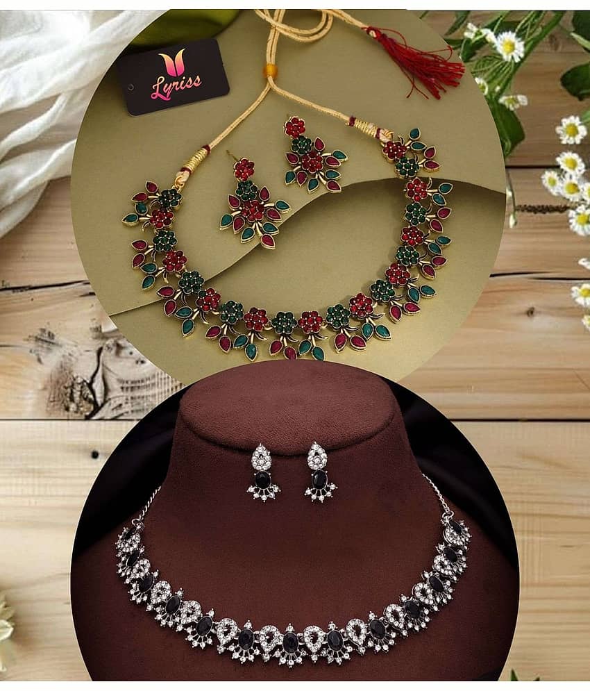 Lyriss Multicolor Brass Necklace Set ( Pack of 2 )