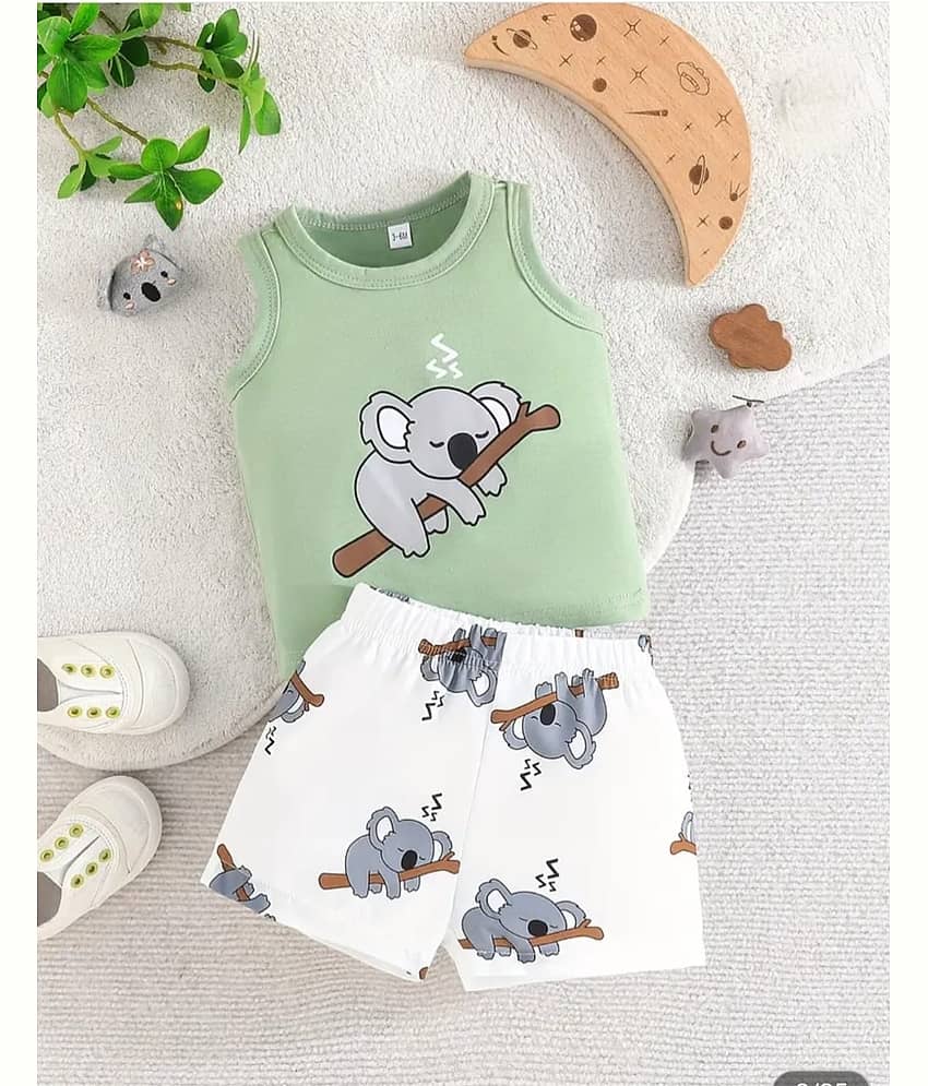 MUSNAH GARMENTS Pack of 1 Unisex for Baby Cotton T-Shirt & Shorts ( Green )