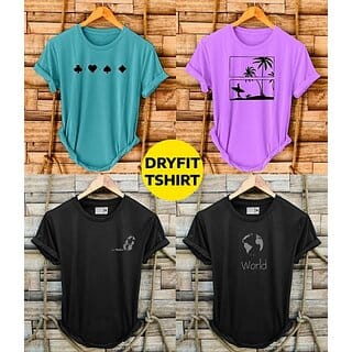 Fashlook Printed Round Neck Polyester Casual Multicolor Half Sleeve T-Shirt For Mens (Pack of 4)