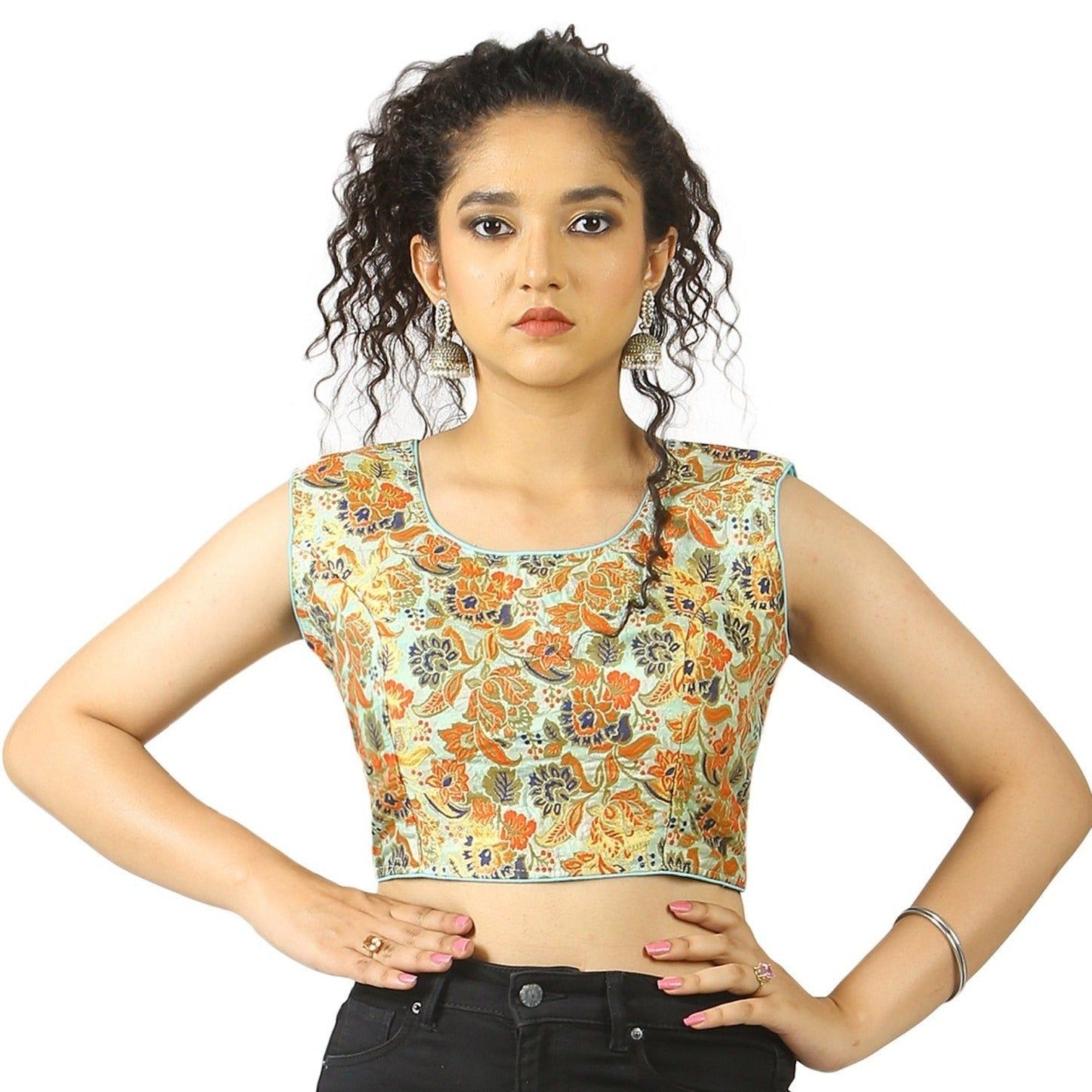 TheHangr Sea Green Brocade Flower Print Blouse -  34