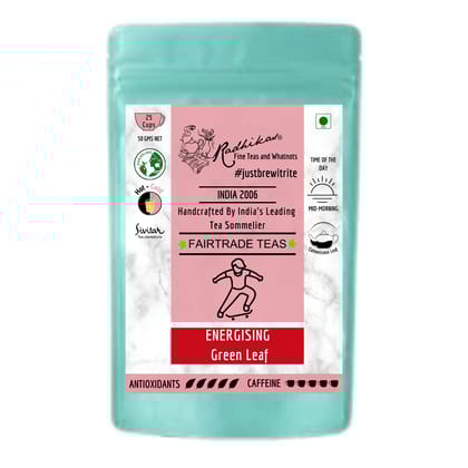 ENERGISING Green Leaf - Boost Energy and Promote Skin Glow (Gm - 50 Gm Makes 25 Cups) by M/S RADHIKAS FINE TEAS AND WHATNOTS