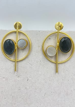 Gold Plated Circular Herkimer Quartz Drop Earrings