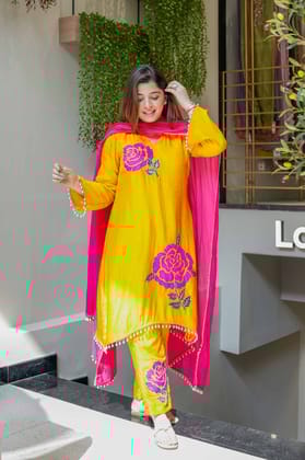 Preet Yellow Silk Suit Set-XL