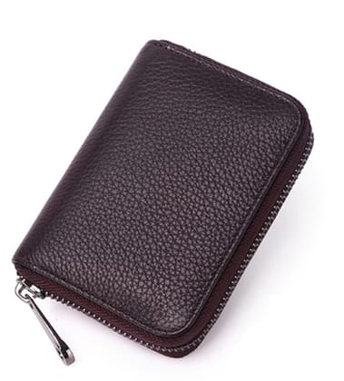 Small Pocket-Sized 9 Slot ID, Credit-Debit Card Holder with Closing Zipper for Men & Women - Brown WL601-UF