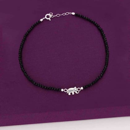 Sterling Silver Black Beads Elephant Anklet-None / Silver