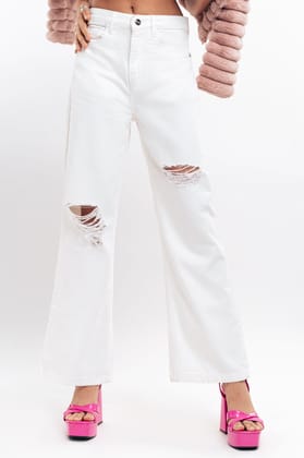 White Distressed Women's Wide Jeans 26