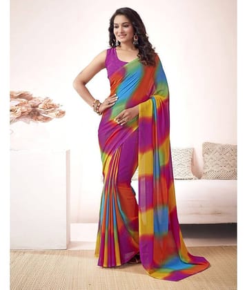 Samah Georgette Printed Saree With Unstitched Blouse Piece ( Black )