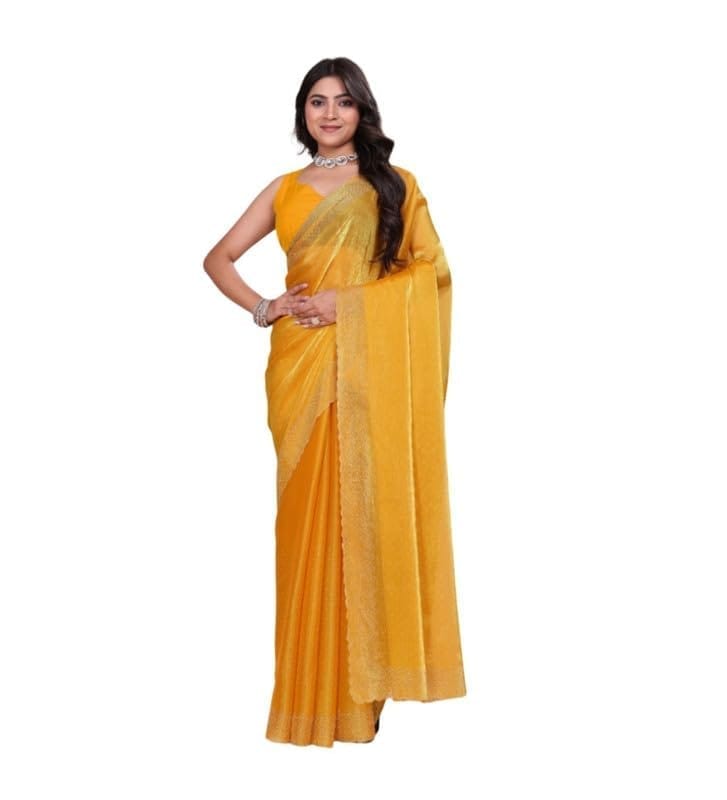 Women's Poly Silk Embellished Bollywood Saree With Unstitched Blouse 5.5Mtr (Mustard)-PID62029