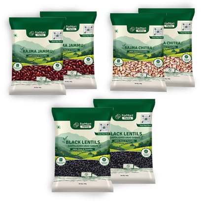 FarMart Pantry Winter Super Pulses Combo: Premium Rajma Chitra, Jammu Rajma & Black Lentils | Pack of 2 Each (500 gm X 6)