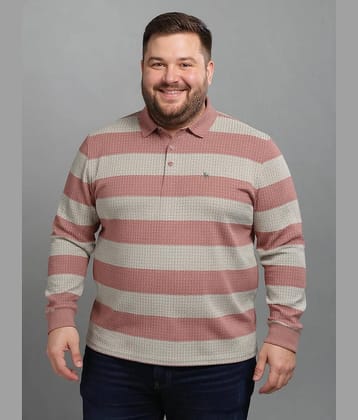 BULLMER Men Cotton Blend Regular Fit Striped Polo T Shirt ( Pink )