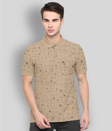 BULLMER Pack of 1 Cotton Blend Regular Fit Printed Half Sleeves Men's Polo T Shirt ( Khaki )