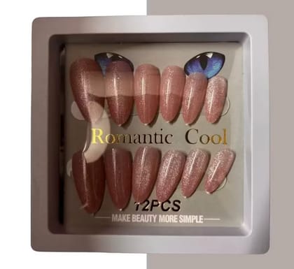 Kozykit Pink & Silver Glitter Press-On Nails Set for Women | Glossy Artificial Fake Nail Extensions | Silver Glitter Design | Reusable Stick-On Nails with Free Nail Kit