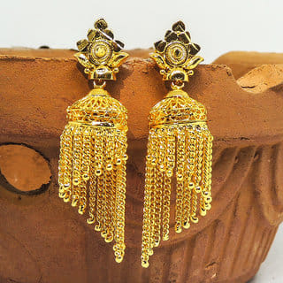 Traditional 1gm gold and micron plated chained jhumkis