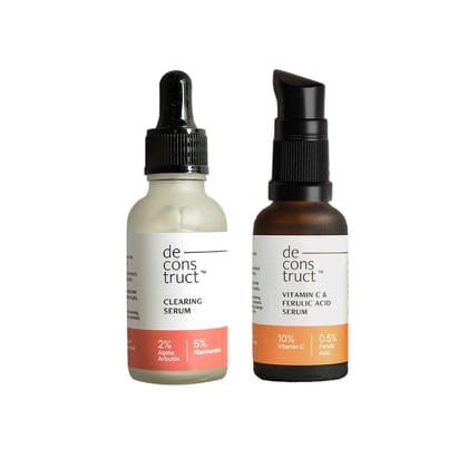 Deconstruct Skin Brightening Duo | 10% Vitamin C & 0.5% Ferulic Acid and 2% Alpha Arbutin & 5% Niacinamide | For All Skin Types | 30 ml each | Pack of 2 Deconstruct Skin Brightening Duo | 10% Vitamin C & 0.5% Ferulic Acid and 2% Alpha Arbutin & 5% Niacin