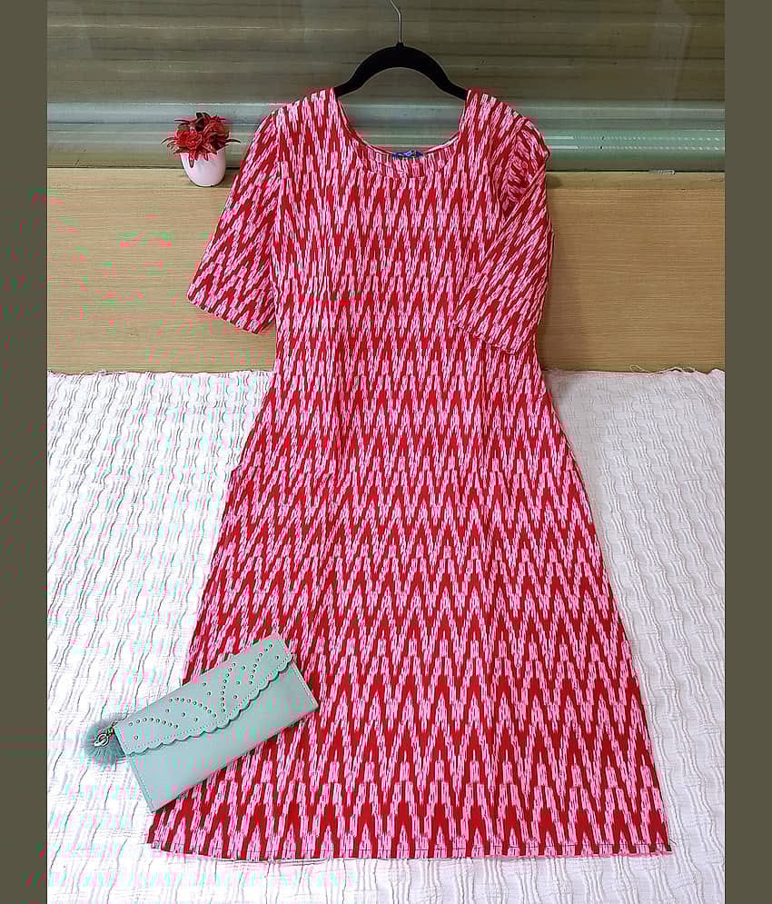 Ethnic Basket Pack of 1 Crepe Printed Straight Women's Kurti - ( Pink )