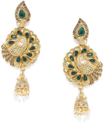 Spargz Peacock Dangle Festive Wear Alloy Gold Plated Synthetic Stone Earring For Women