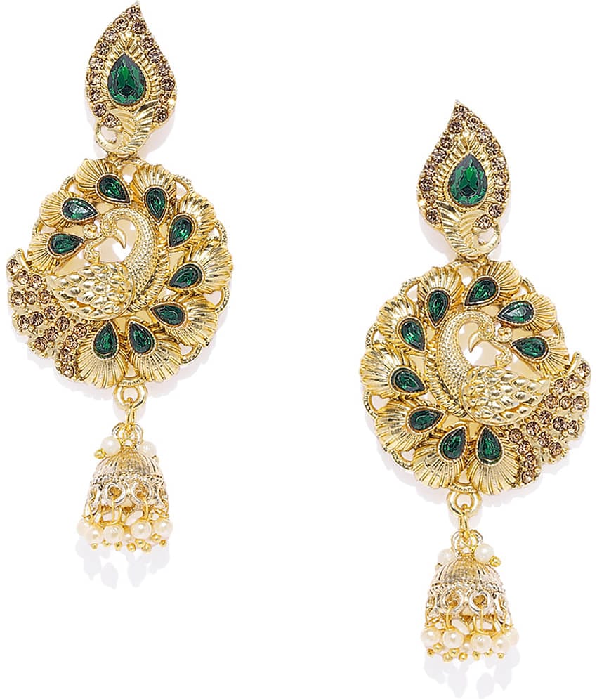 Spargz Peacock Dangle Festive Wear Alloy Gold Plated Synthetic Stone Earring For Women