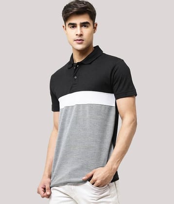 Leotude Pack of 1 Cotton Blend Regular Fit Colorblock Half Sleeves Men's Polo T Shirt ( Black )