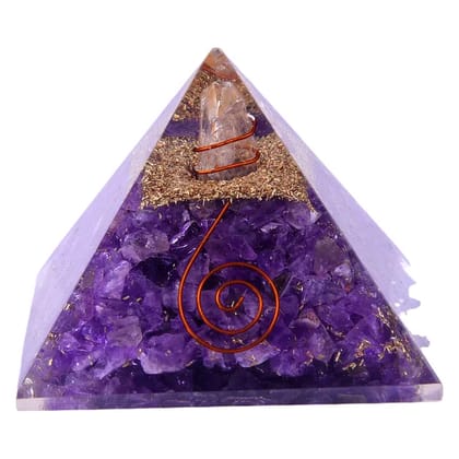 Amethyst Orgone Pyramid with Copper, Amethyst Stone with Crystal Point Pencil for Orgone Healing and Positive Energy, Décor(KI_102)  by Krishna Impex