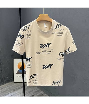 STI Polyester Regular Fit Printed Half Sleeves Men's Round T-Shirt - Beige ( Pack of 1 )