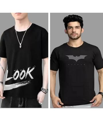 attitude start of fashion Polyester Regular Fit Printed Half Sleeves Men's Round T-Shirt - Black ( Pack of 2 )