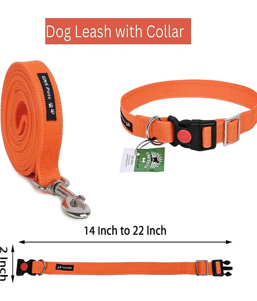 GNS PETS Orange Combo (Collar Belt and Leash) ( Medium )