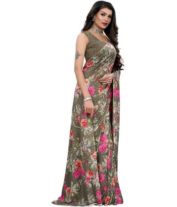Kanooda Prints Georgette Printed Saree With Unstitched Blouse Piece ( Maroon )