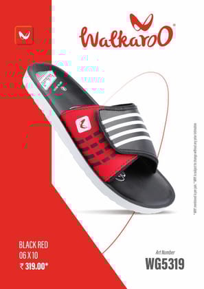 Walkaroo WG5319 Black Red No 9 Mens Slides
