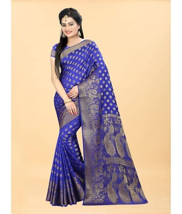 Gazal Fashions Banarasi Silk Embellished Saree With Unstitched Blouse Piece ( Blue )