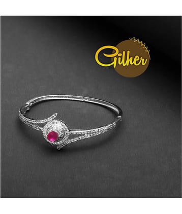 Gilher Fancy American Diamond Pink Ruby Stone Bracelet With Side Open Lock For Women And Girls