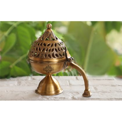Indian Art Villa Pure Brass Antique Incense Holder / Dhoop Dani-Small / 1