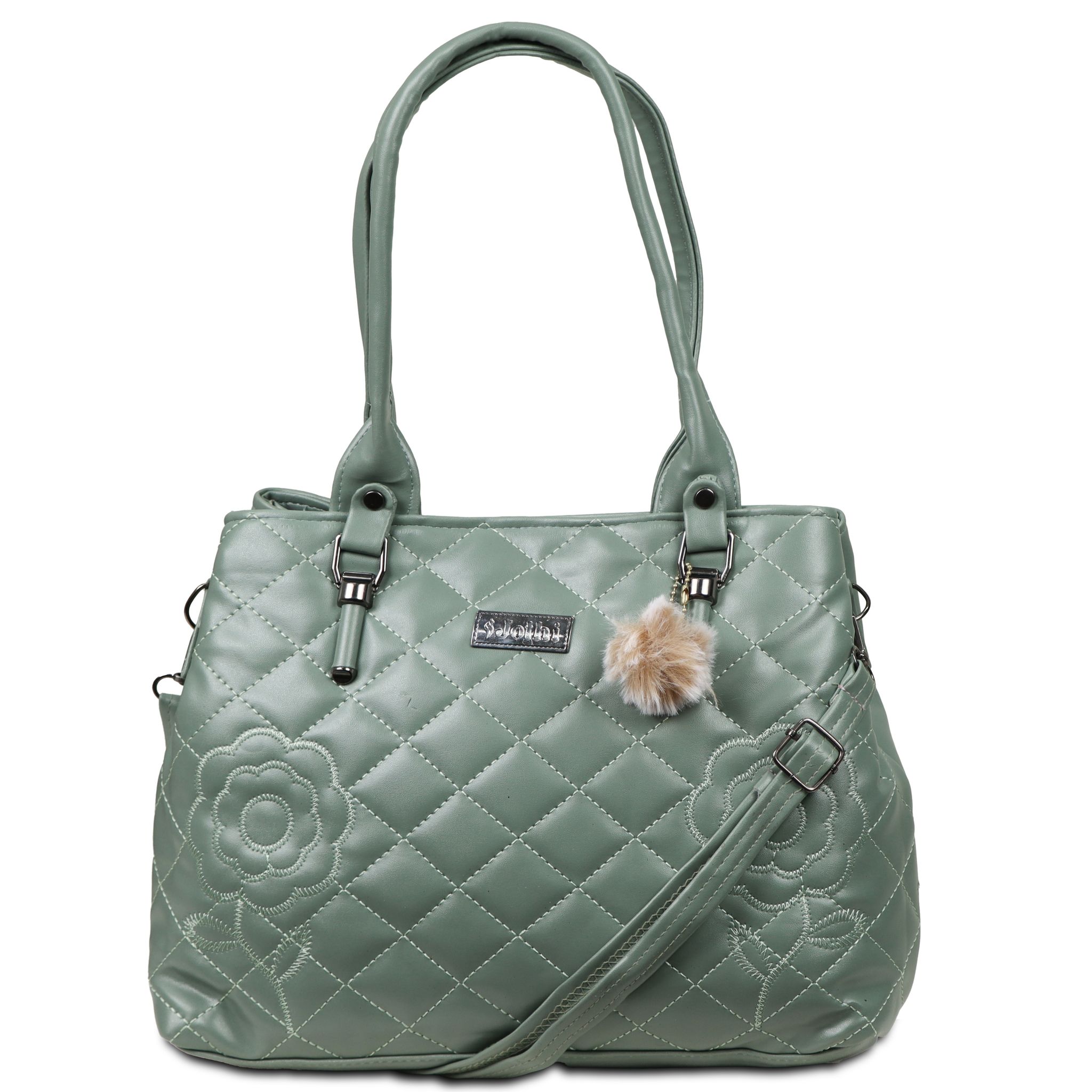 Jothi Ruby Premium Womens Handbag | Quilted Diamond Synthetic Leather Tote | Multi-Compartment Zip Closure | Matte Finish | Soft Base | Lightweight & Durable | Green