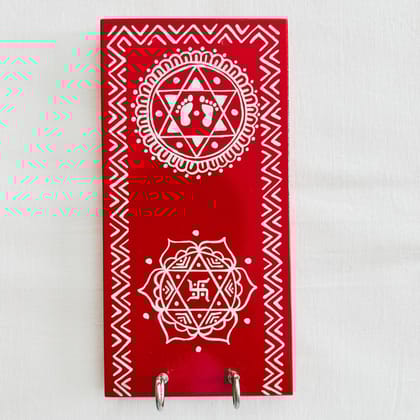 Himadri Emporium Premium Aipan Key Holder RED with Decoration of Laxmi Foot and Swastik