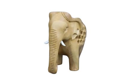 Handcrafted Wooden Elephant Figurine with Lattice Design, Traditional Indian Art Sculpture, Natural Wood