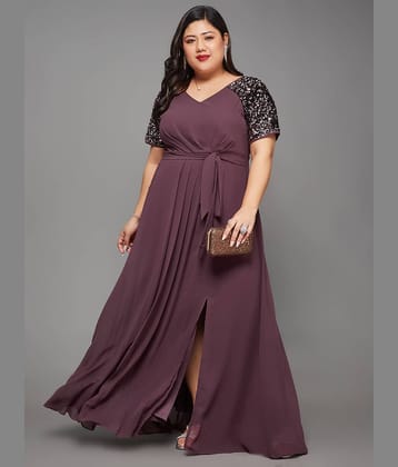 Miss Chase A+ Women Georgette Embellished Side Slit Dress ( Mauve )