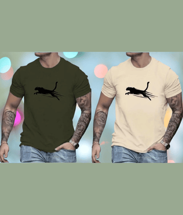 ELBATROSS Polyester Regular Fit Printed Half Sleeves Men's Round T-Shirt - Multicolor1 ( Pack of 2 )