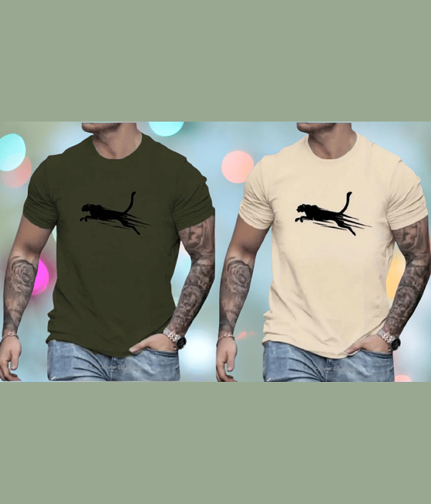 ELBATROSS Polyester Regular Fit Printed Half Sleeves Men's Round T-Shirt - Multicolor1 ( Pack of 2 )