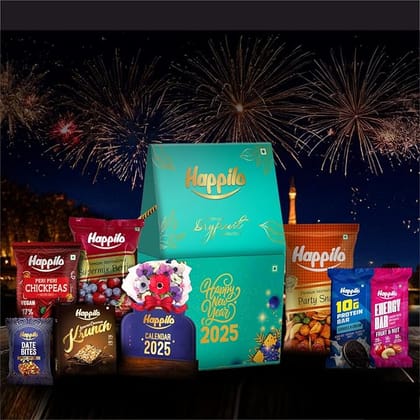 Happilo Dry Fruit Celebration Gift Box New York 200g New Year Gift Festive Treats & Snacks Calendar Playing Cards Krunch Party Snack Supermix Berries Energy Bar Chickpeas Date Bites